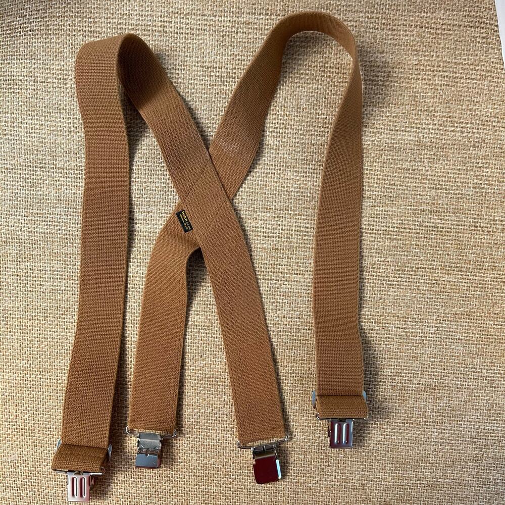 Welch Suspenders Braces Brown Adjustable Elastic Clip On USA Made Mens
